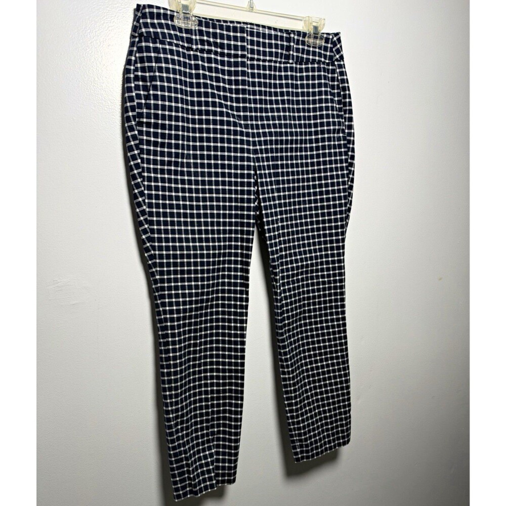 LOFT Outlet Women’s 8P Blue White Check Skinny Ankle Pants Pockets